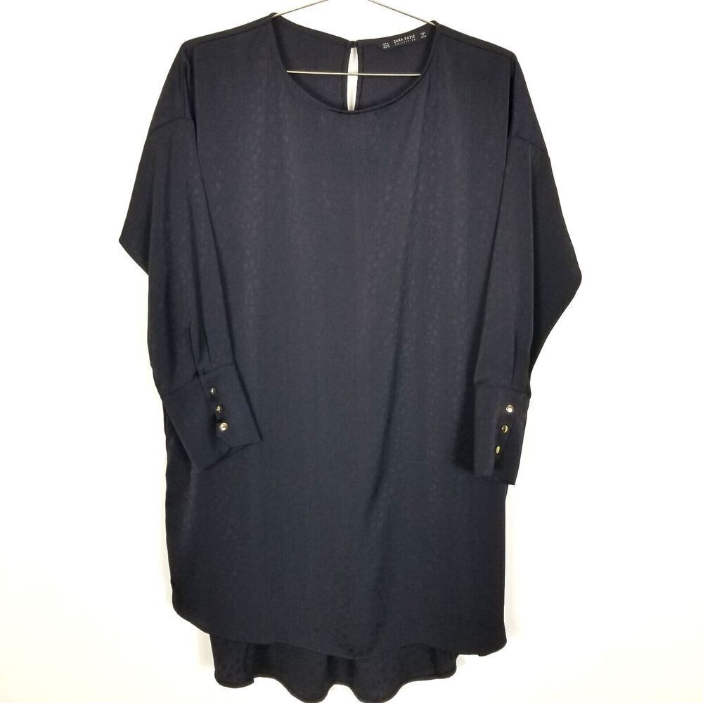 ZARA Women Polka Dot Dress Size‎ M Black Long Sleeve Satin